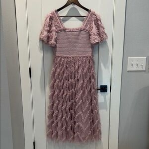 Ivy City Co Cloud Nine Purple Lavender Tulle Flutter Sleeve Dress - Medium M